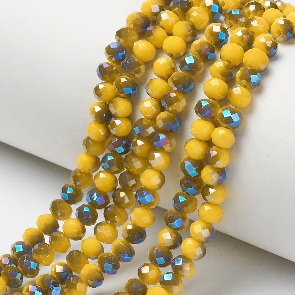 Electroplate 4mm Opaque Yellow Glass Beads