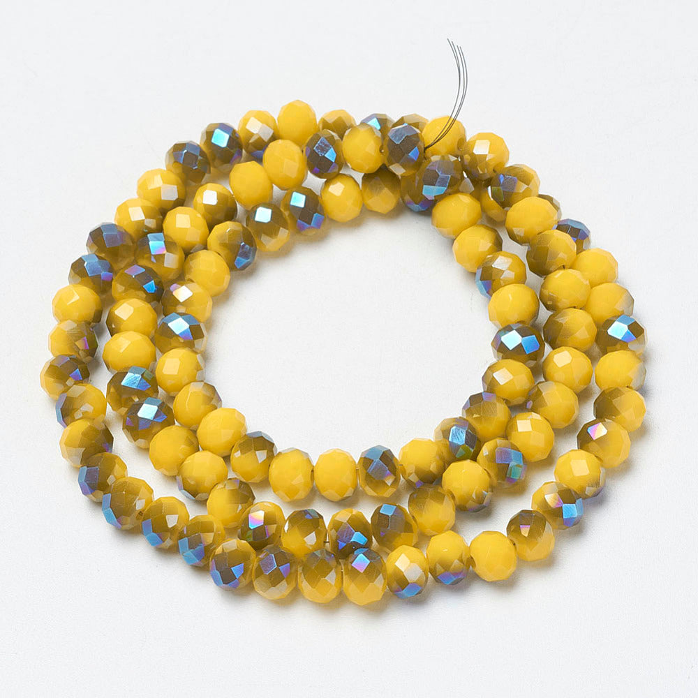 Electroplate 4mm Opaque Yellow Glass Beads