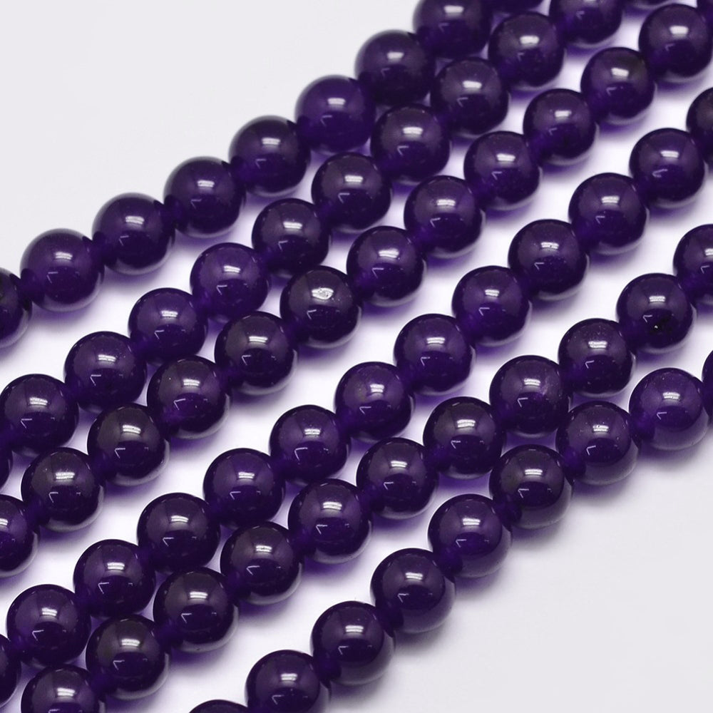 Natural Malaysia Jade Bead Strands, Dyed, Round, Indigo, 8mm