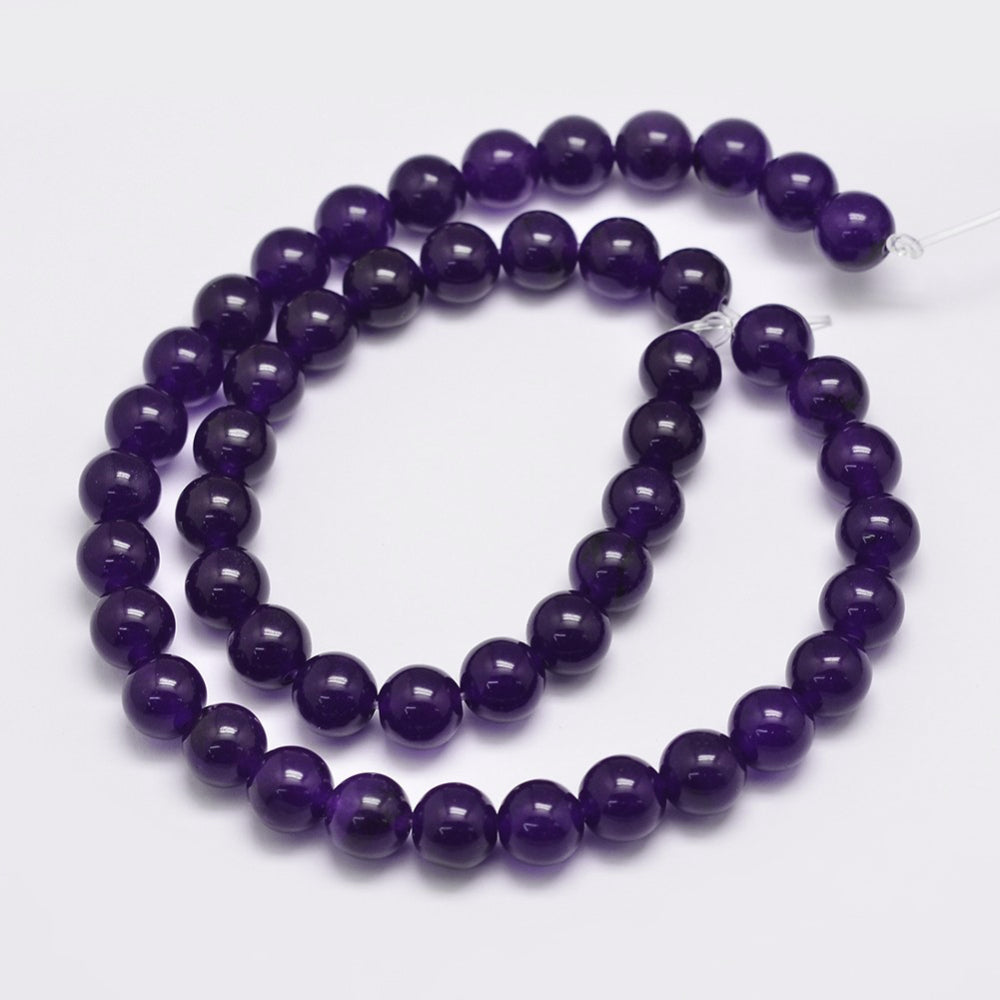 Natural Malaysia Jade Bead Strands, Dyed, Round, Indigo, 8mm