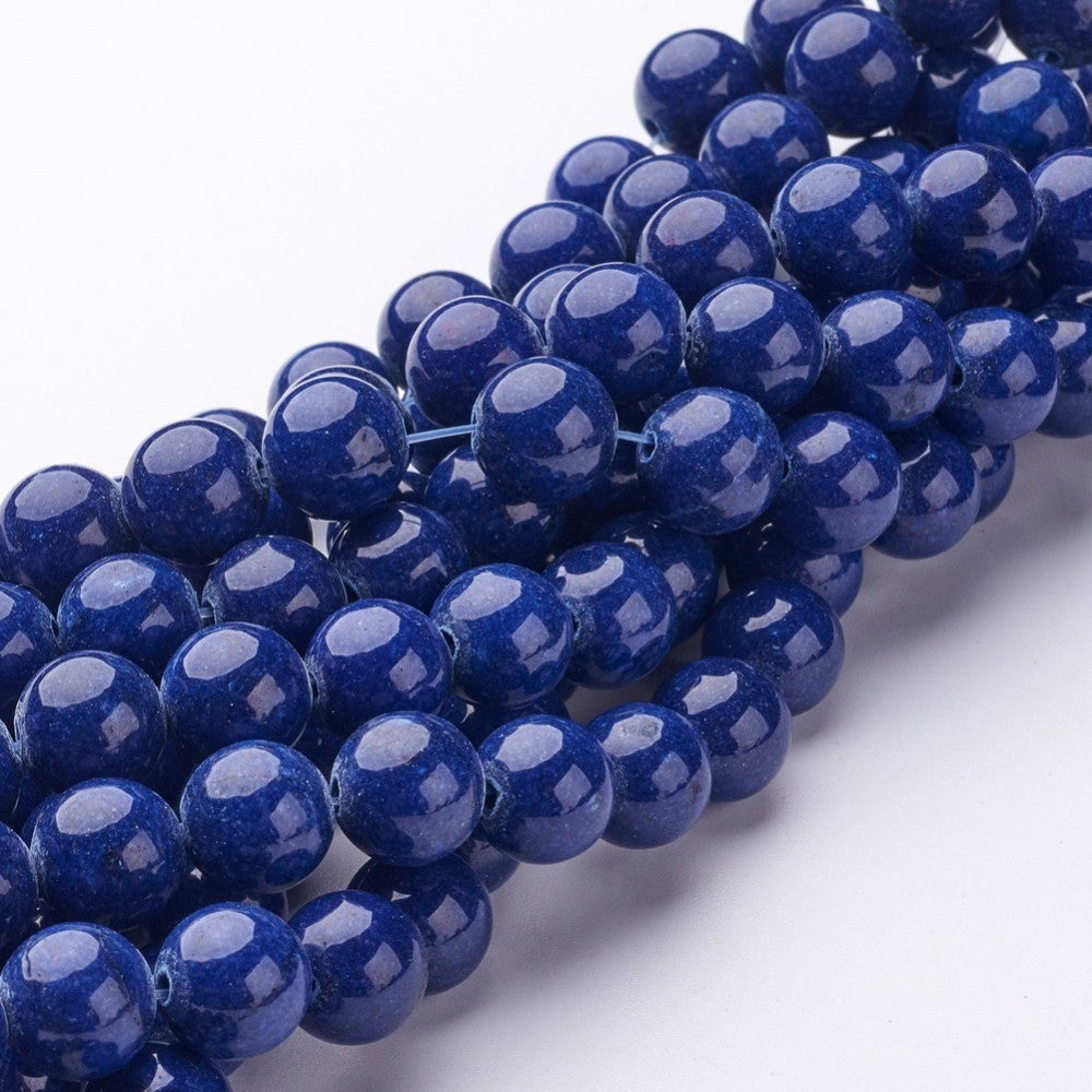 Mashan Jade Round Beads Strands, Dyed, Midnight Blue, 10m