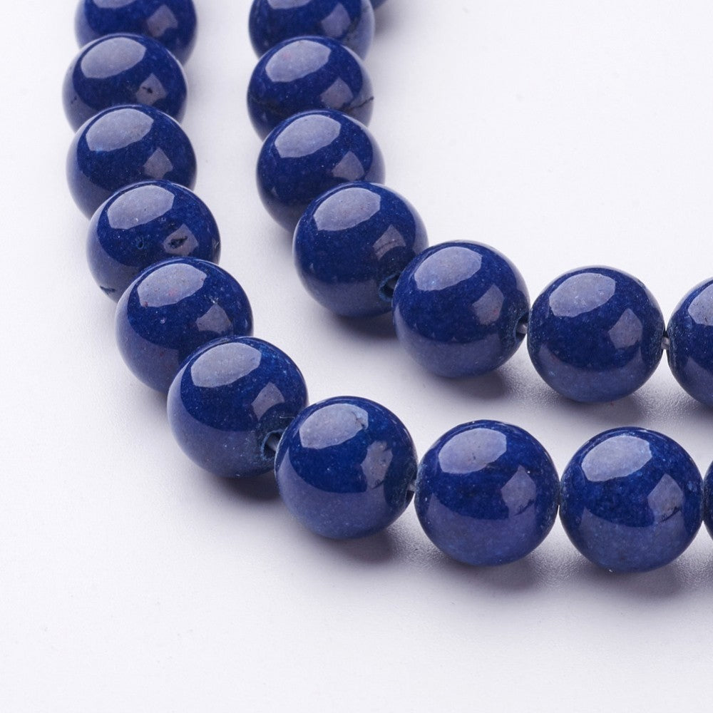 Mashan Jade Round Beads Strands, Dyed, Midnight Blue, 10m