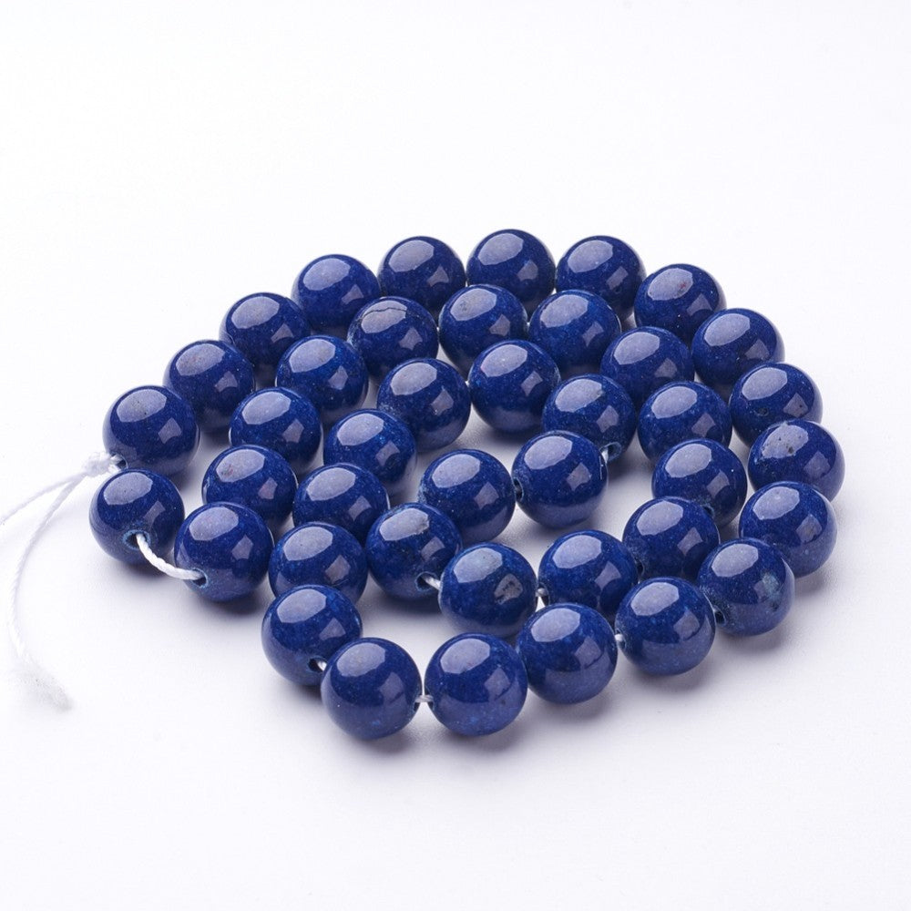 Mashan Jade Round Beads Strands, Dyed, Midnight Blue, 10m