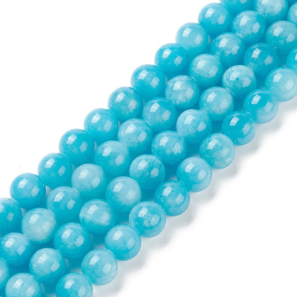 Mashan Jade Round Beads Strands, Dyed, Deep Sky Blue, 10m