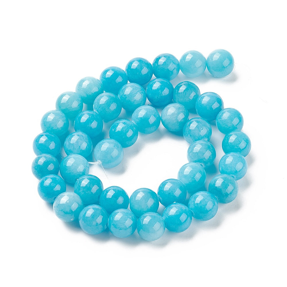 Mashan Jade Round Beads Strands, Dyed, Deep Sky Blue, 10m