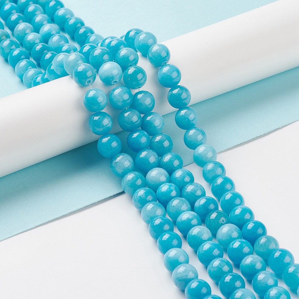Mashan Jade Round Beads Strands, Dyed, Deep Sky Blue, 10m