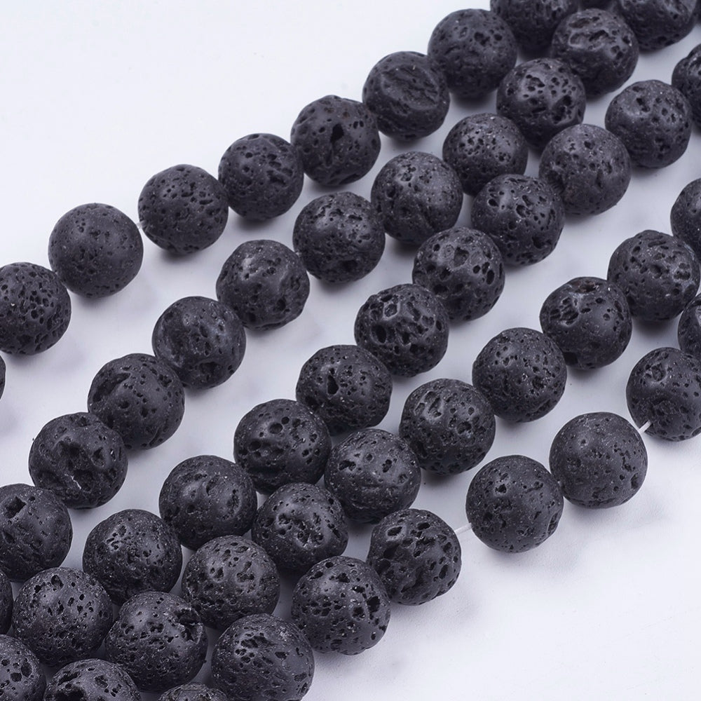 Natural Lava Rock Bead Strands, Round, 14mm