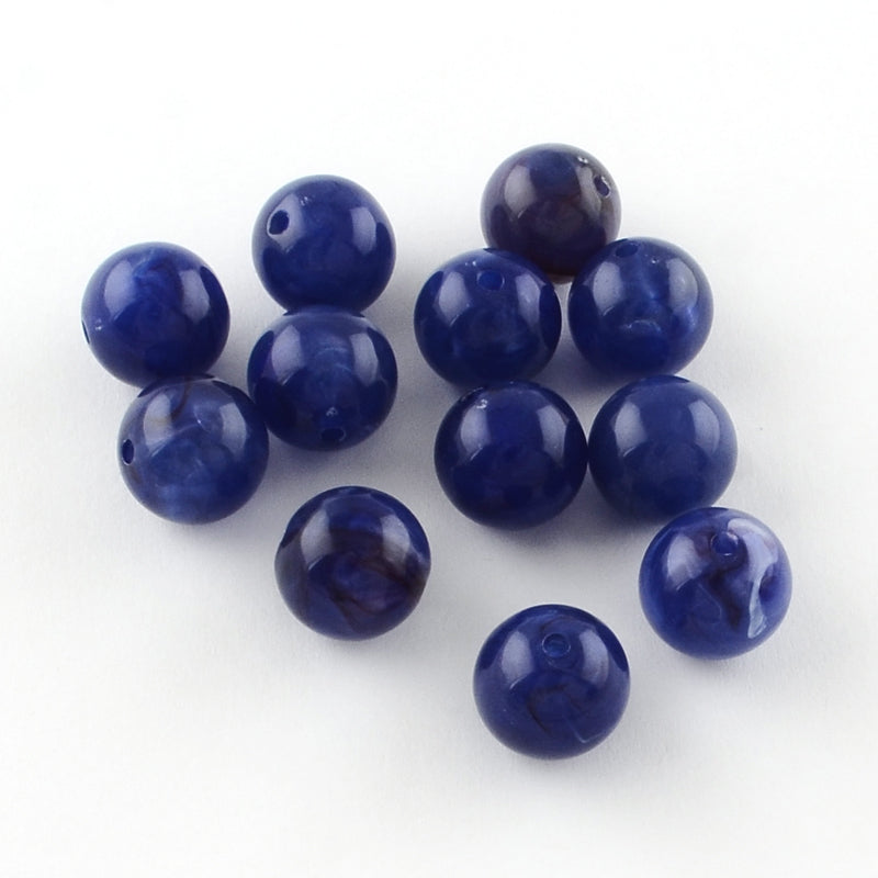 Round Imitation Gemstone Acrylic Medium Blue, 6mm, Hole: 1.5mm