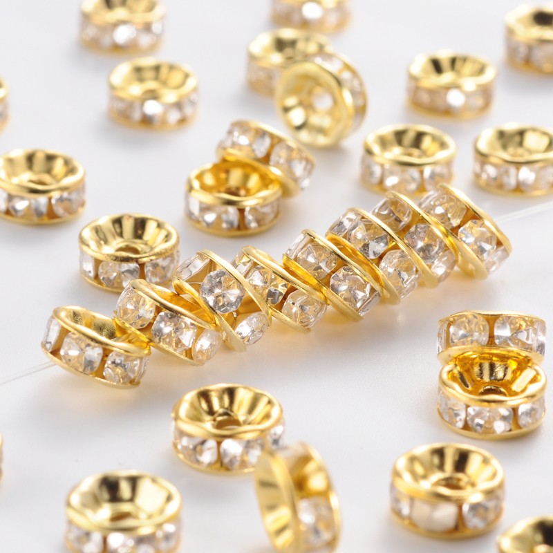 Rhinestone Spacer Rondelle Clear, Golden