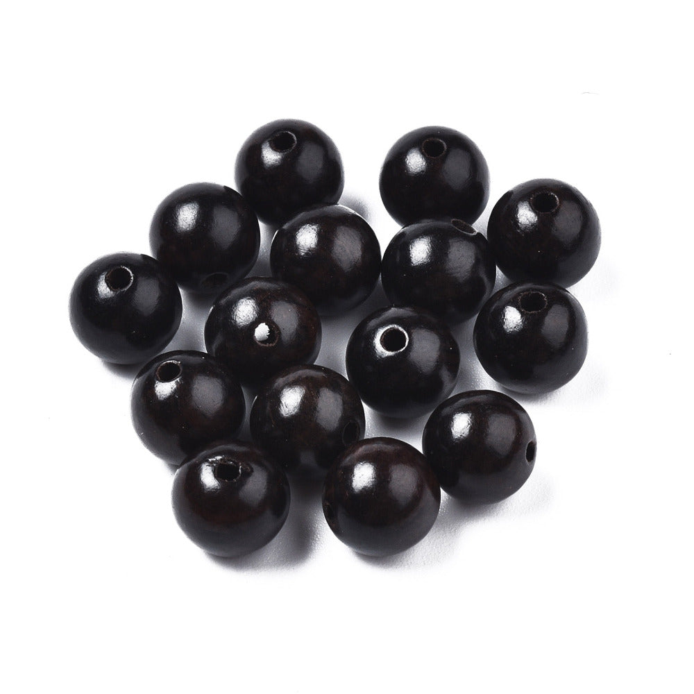 Natural Ebony Wood Beads, Waxed, Round, Lead Free, Black, 8mm