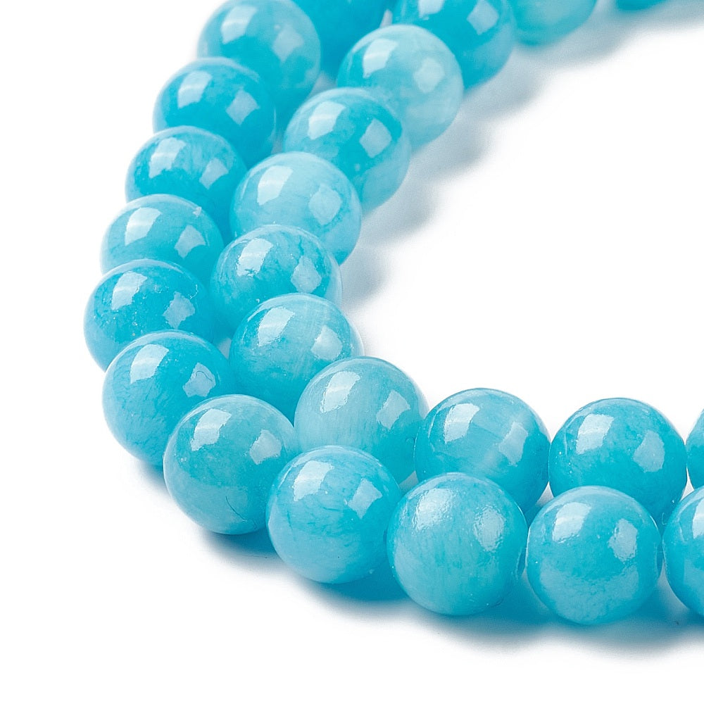 Mashan Jade Round Beads Strands, Dyed, Deep Sky Blue, 10m