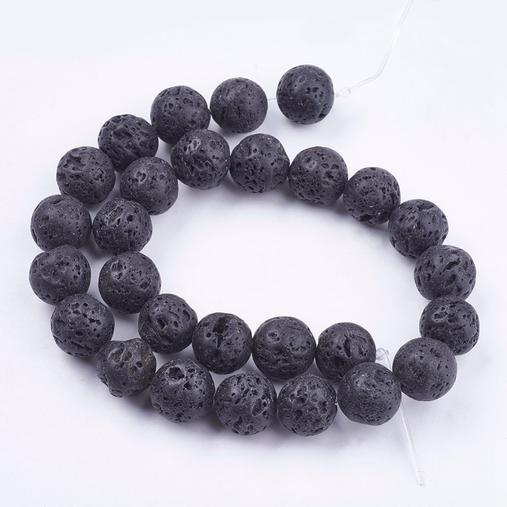 Natural Lava Rock Bead Strands, Round, 14mm