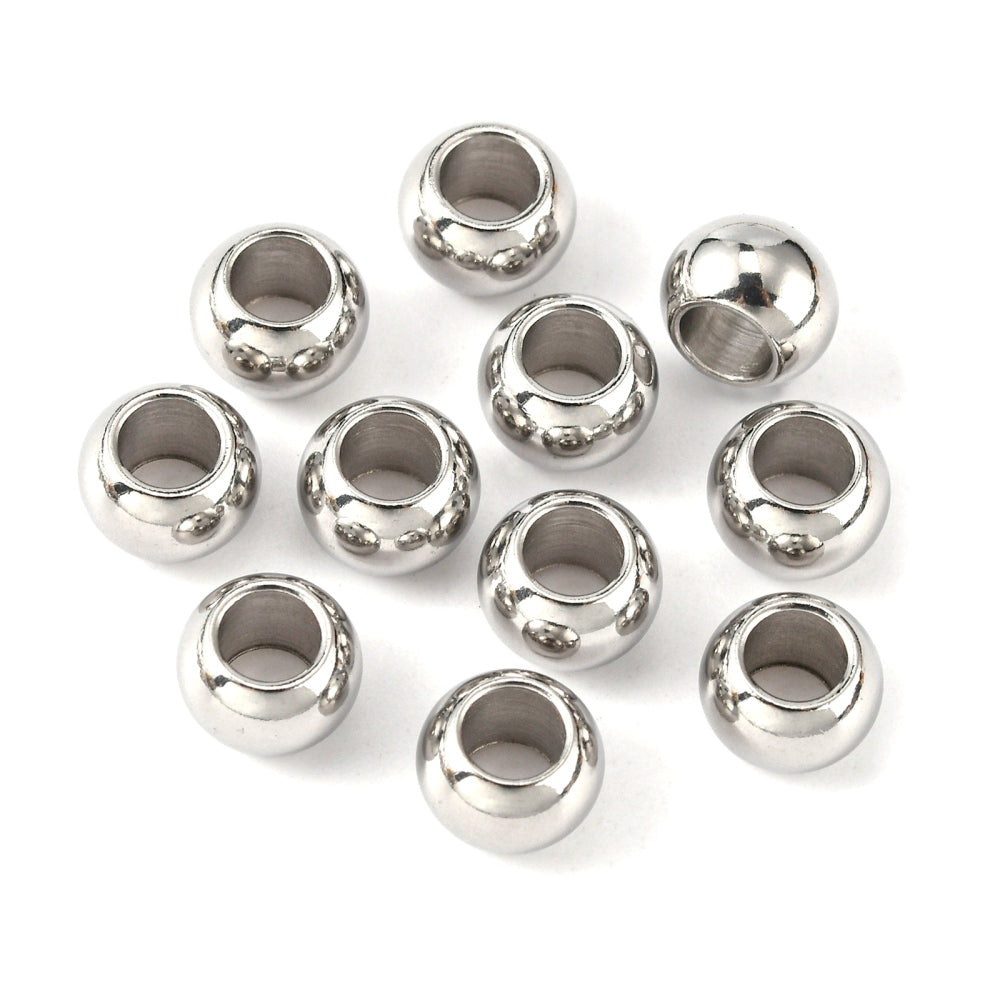 Rondelle 201 Stainless Steel European Beads, Large Hole Beads