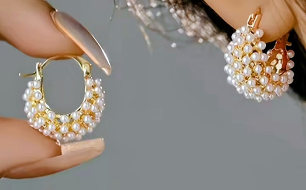 Pearl Hoop Huggie Earrings