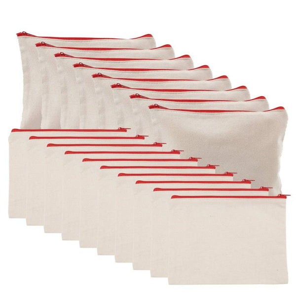 Cloth Blank DIY Craft Bag Canvas Pen Bag (Red Zipper)