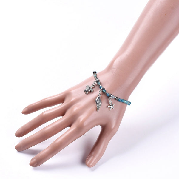 Agate Stretch Bracelet with Sea Lif Pendants