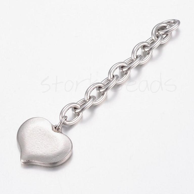 304 Stainless Steel Extender Chains, with Heart Charms