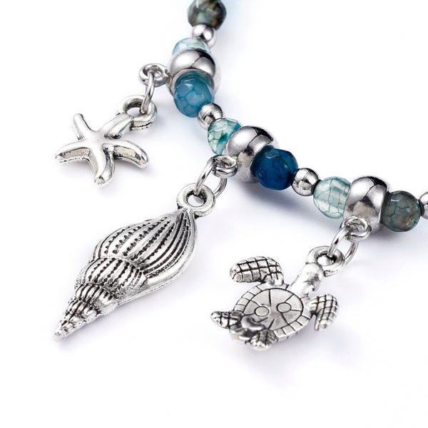 Agate Stretch Bracelet with Sea Lif Pendants