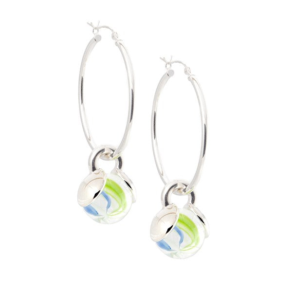 MARBLEPOP HOOP GAYM EARRINGS - SILVER PLATED