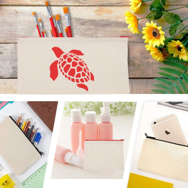 Cloth Blank DIY Craft Bag Canvas Pen Bag (Red Zipper)